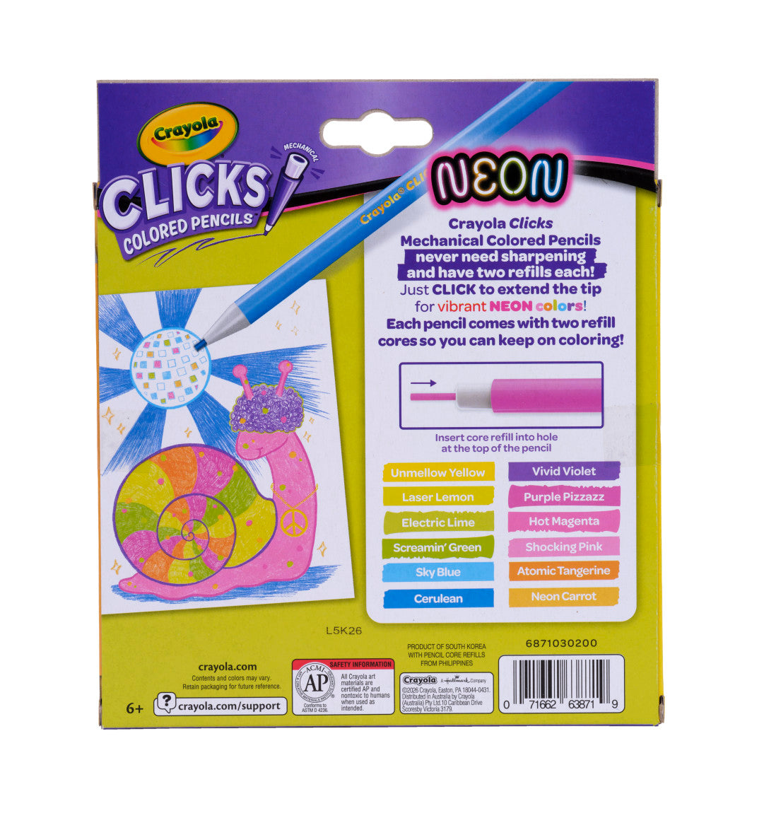 Clicks Colored Pencil Set, 12 Neon Colors - US 1264