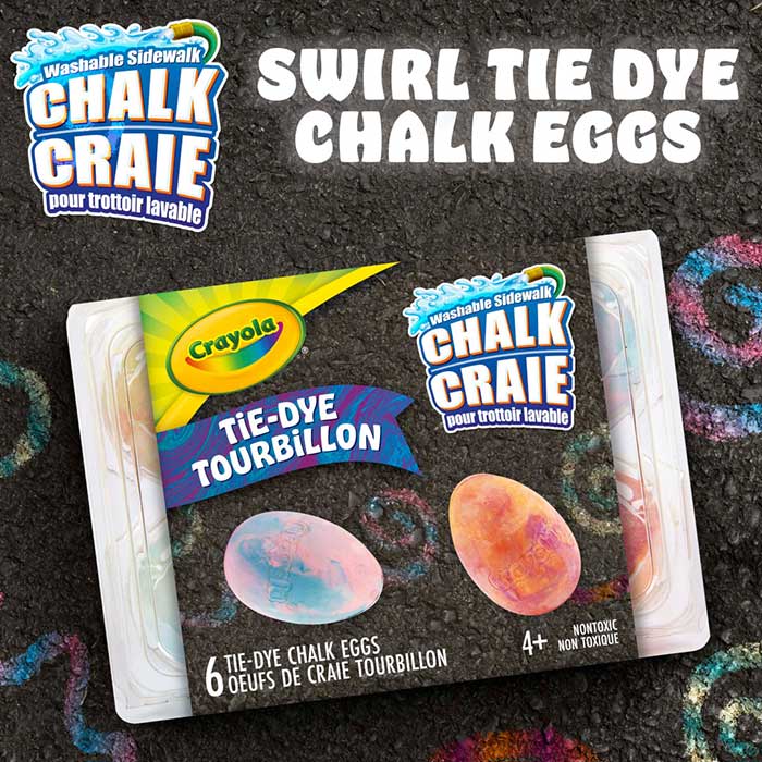 Washable Sidewalk Chalk Eggs, Tie-Dye, 6 Count - US 8297
