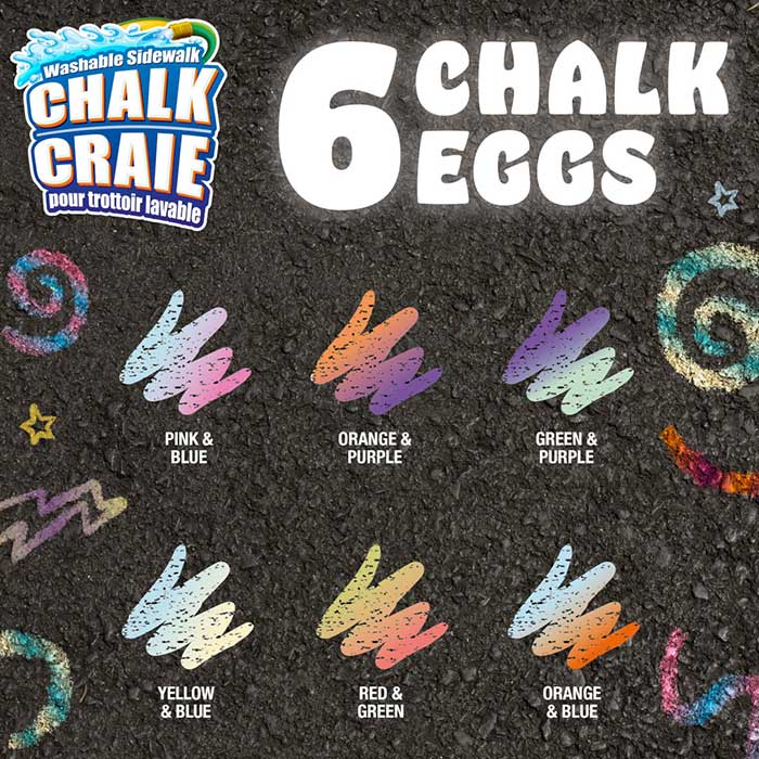 Washable Sidewalk Chalk Eggs, Tie-Dye, 6 Count - US 8297