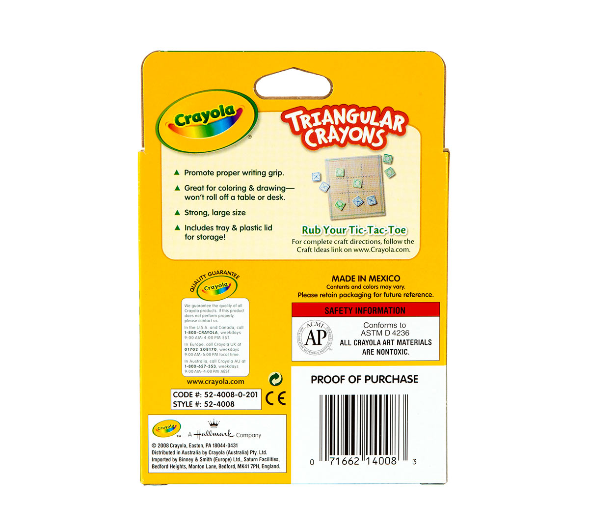 Anti-Roll Triangular Crayons 8 ct. - US 2545