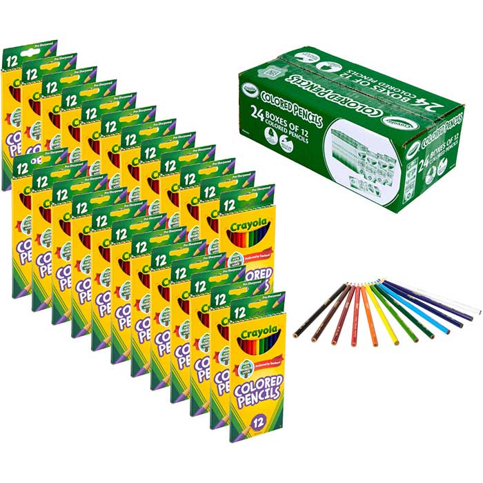 Bulk Colored Pencil Set, 24 Boxes of 12 Colors - US 0684