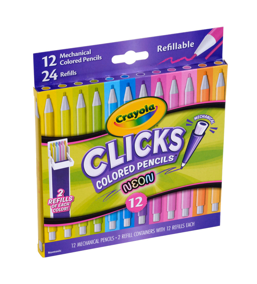Clicks Colored Pencil Set, 12 Neon Colors - US 1264