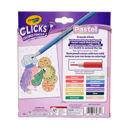 Clicks Mechanical Colored Pencil Set, 12 Pastel Colors - US 8590