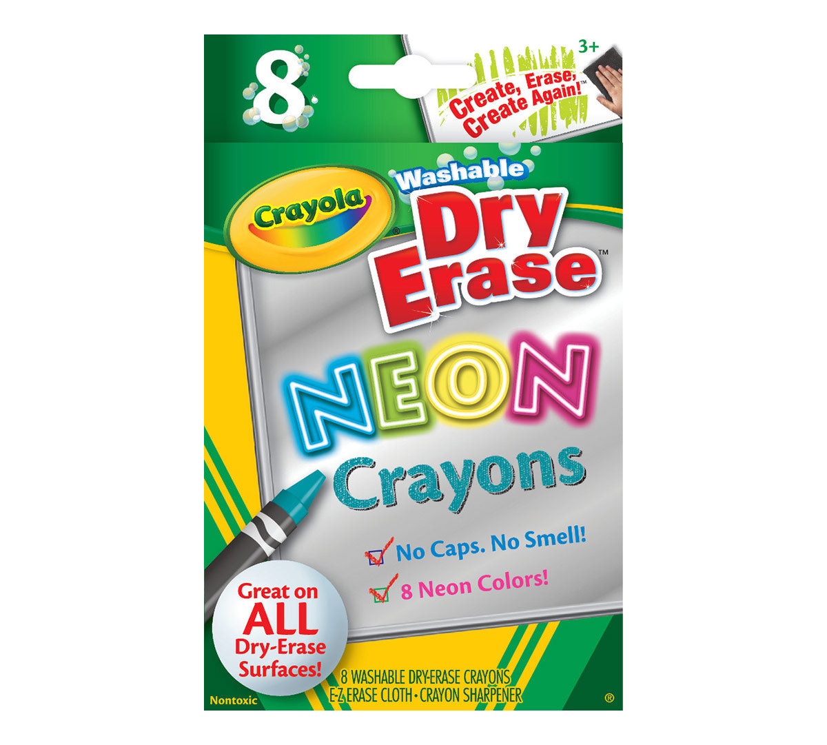 Neon Dry Erase Crayons, 8 Count - US 5652