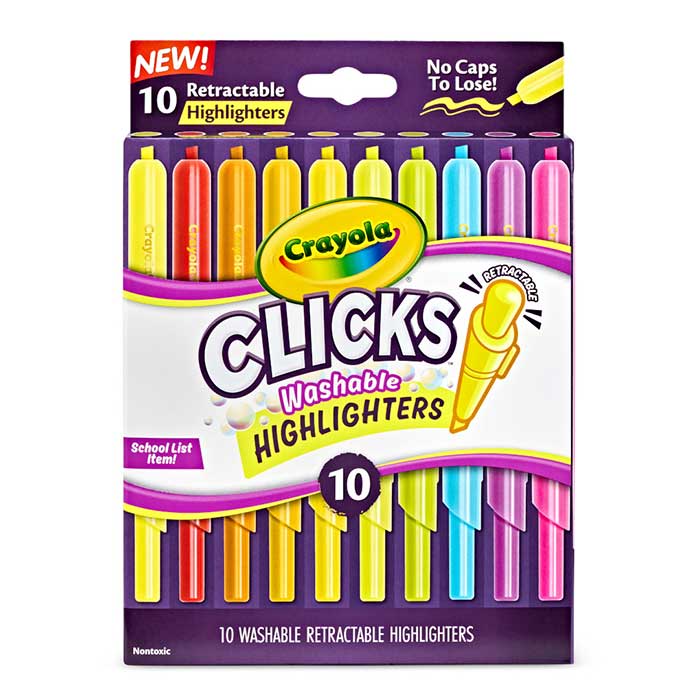 Clicks Retractable Highlighters, 10 count - US 1082