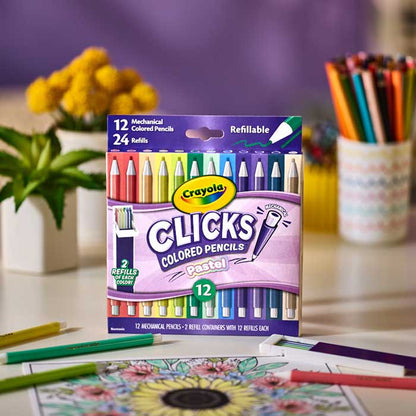 Clicks Mechanical Colored Pencil Set, 12 Pastel Colors - US 8590